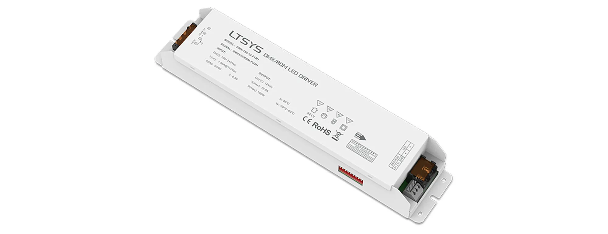 DMX512/RDM, Push Dim, PWM, 150W, C.Voltage Dimmable Driver, 12V 6.25A x 2CH, EFF>91%, 3yrs Warranty. DMX-150-12-F2M1  LTECH DMX Constant Voltage
